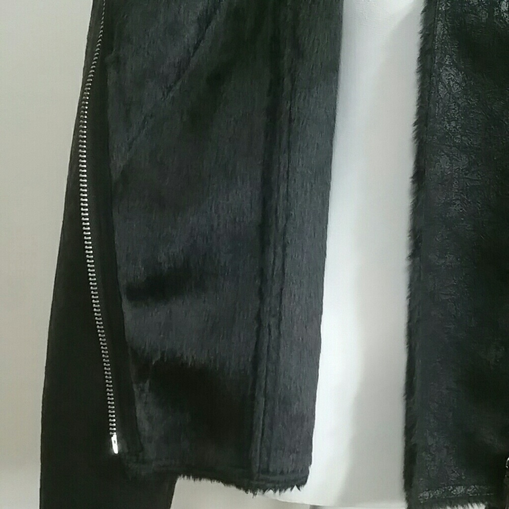 NWT Michael Kors Black Faux Fur Moto Jacket - Picture 7 of 8